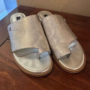 DKNY Metallic Silver Slide Sandals for Women